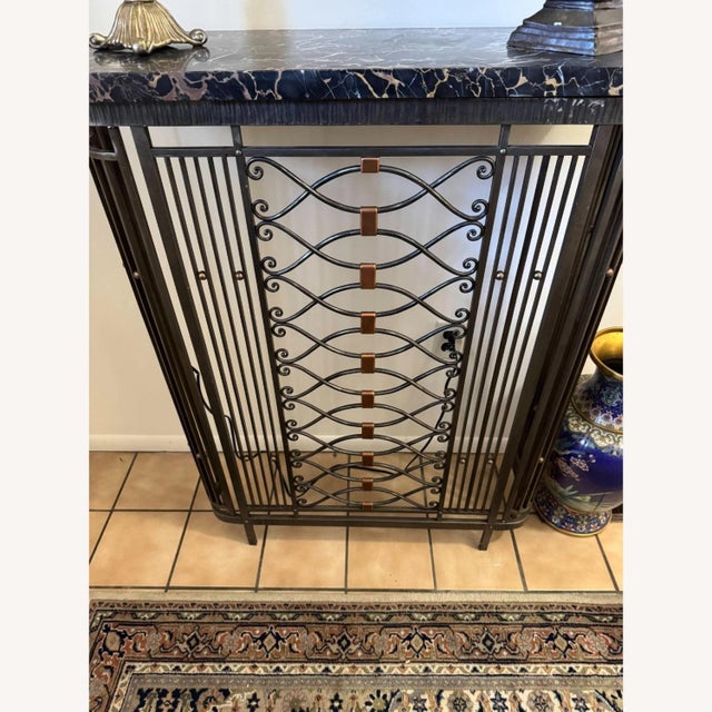 Black Vintage Metal Radiator Cover Console Table Black Real Marble Entryway Stand For Sale - Image 8 of 9