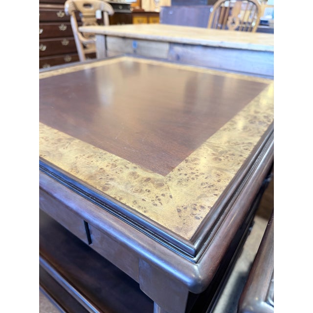 Late 20th Century Late 20th Century Pair of Regency Style Mahogany Burl Inlay Side Tables For Sale - Image 5 of 11