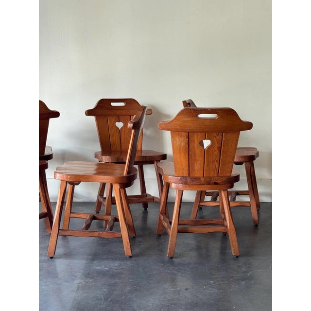 1970s Set of 6 Carved Pine Chairs Denmark 1970s For Sale - Image 5 of 6