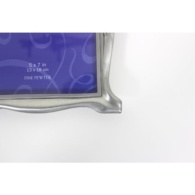 1980s Vintage Pewter Picture Frame 5 X 7 Large Seagull Flowers Easel For Sale - Image 5 of 11