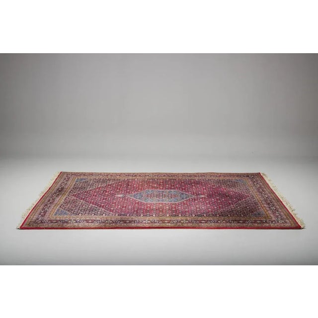 Red Geometric Bijar Dark Red Rug with Border and Medallion For Sale - Image 8 of 9
