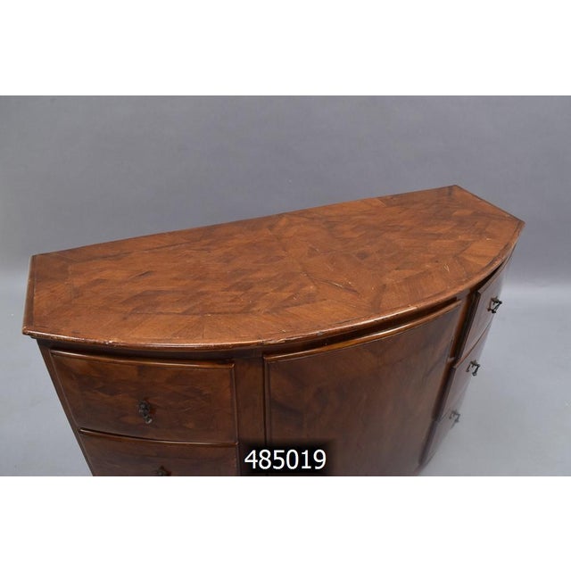 Vintage demilune credenza with original key. 6 Drawers (7x10) 1 Large Cabinet (26x18)