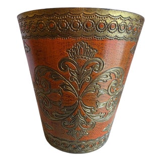 Florentine Vintage Giltwood Wastebasket Burnt Orange /Gold For Sale