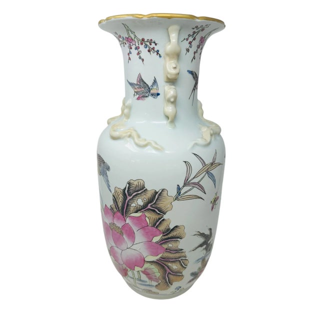 Chinese Vintage Famille Rose Porcelain Vase With Koi Fish, Birds, and Flowers For Sale - Image 3 of 15