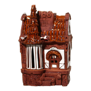 Handmade Vintage Fairytale Style Ceramic Cottage Sculpture With Hand-Painted Accents