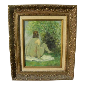 1960s French Impressionist Painting of Nude by Noted Artist Jules R. Herve (1887-1981)