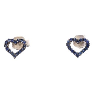 Natural 0.41 cts heart blue sapphire earrings in 14k gold For Sale