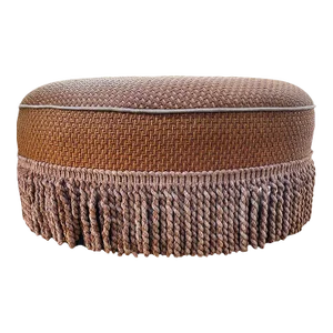 Old Hickory Tannery Round Tufted Ottoman With Fringe