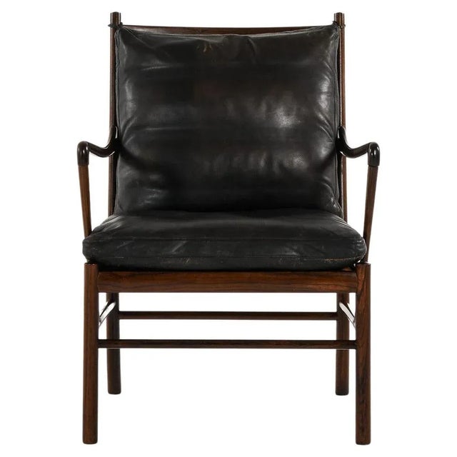 Easy Chair in Rosewood, Woven Cane and Original Leather attributed to Ole Wanscher, 1960s For Sale - Image 12 of 12