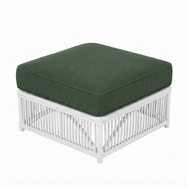 1990s Presidents Nantucket Stick White Reed Rattan Livingroom Set W/ Green Cushions For Sale - Image 9 of 9