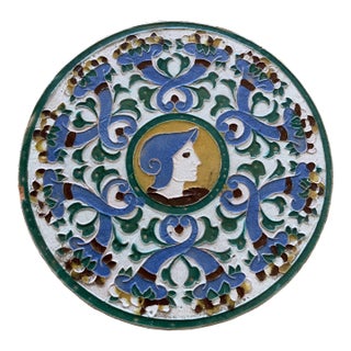 Vintage Spanish Polychrome Round Serving Plate, Signed Toledo, Spain For Sale