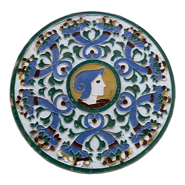 Vintage Spanish Polychrome Round Serving Plate, Signed Toledo, Spain For Sale