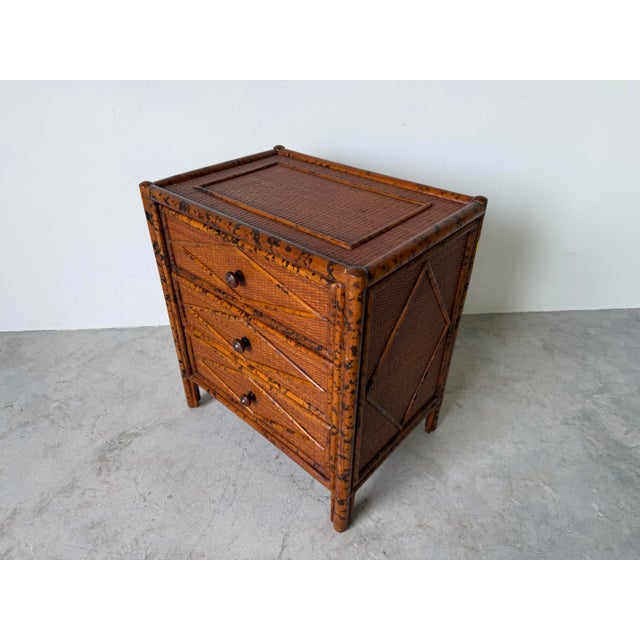 Vintage British Colonial Style Rattan Three-Drawer Nightstand For Sale - Image 11 of 11