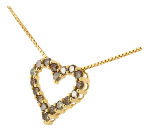 14K Yellow Gold Plated .925 Sterling Silver 1.0 Cttw Champagne Diamond Heart Pendant Necklace - 18"