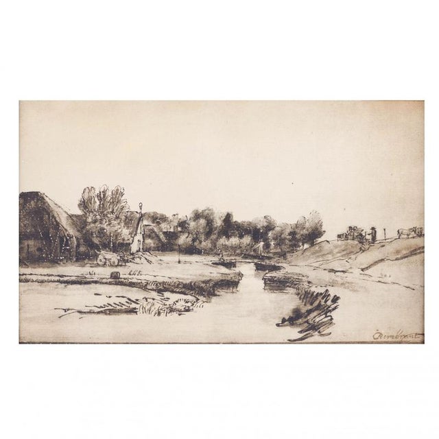 After Rembrandt, Landscape with a Canal, Pen Drawing, 19th Century For Sale - Image 5 of 6