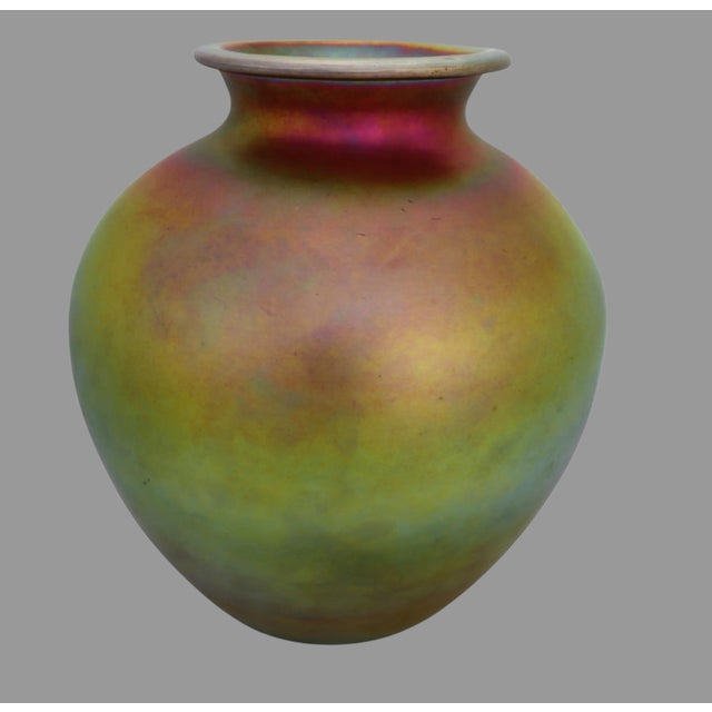 Gold Antique Steuben Attr. Aurene Art Glass Vase Iridescent 12.5” Carder Era For Sale - Image 8 of 12