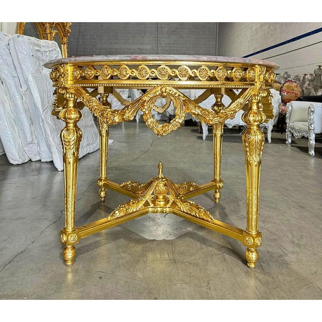 Rococo Style Dining Table Marble Topped For Sale - Image 4 of 4