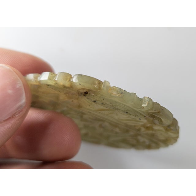 Green 19th Century Chinese Carved Dark Celadon Green Jade Pendant Plaque For Sale - Image 8 of 12