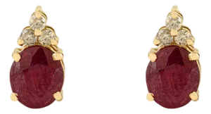 1.75 Ct Oval Cut Ruby and Diamond Crown Stud Earrings in 14k Gold- A Pair