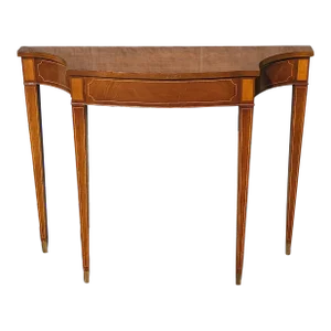 Hepplewhite Style Mahogany and Satinwood Console Table With Brass Capped Legs