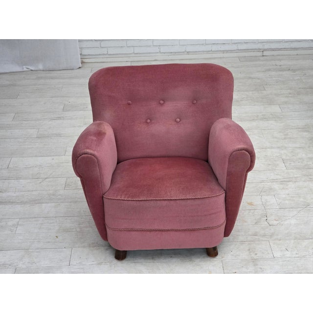 Mid-Century Danish Oak Relax Armchair with Velour Upholstery, 1960s For Sale - Image 4 of 18