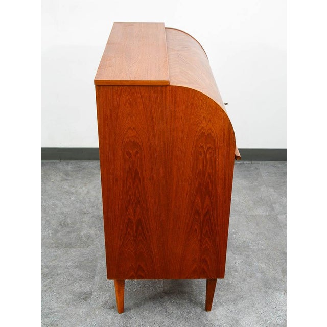 Wood Mid Century Danish Modern Desk Rolltop Secretary Teak Wood Denmark Vintage Legs For Sale - Image 7 of 10