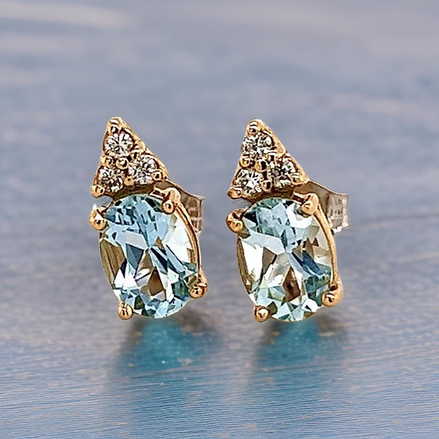 Natural Aquamarine Diamond Earrings 14k Y Gold 1.85 TCW Certified For Sale - Image 9 of 13