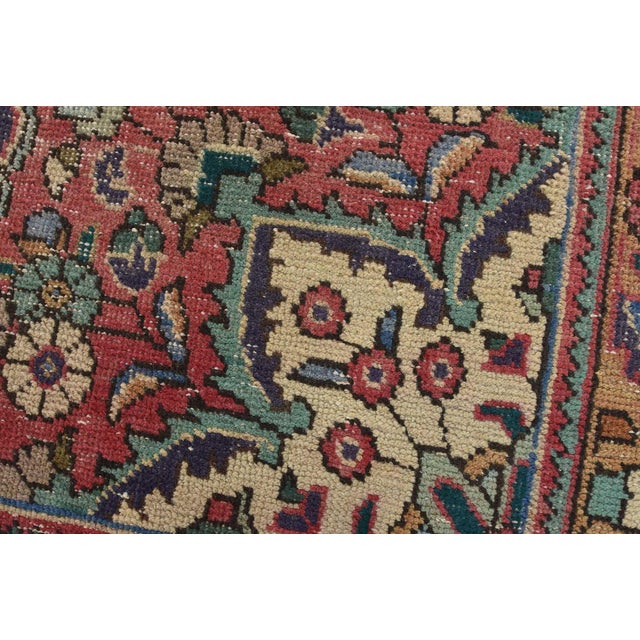 Tabriz Rug 6’9” X 9’11” Purple Wool Vintage Distressed Hand-Knotted Carpet For Sale - Image 4 of 15