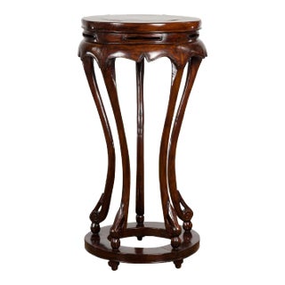 Chinese Late Qing Dynasty Plant Stand with Carved Apron and Curving Legs For Sale