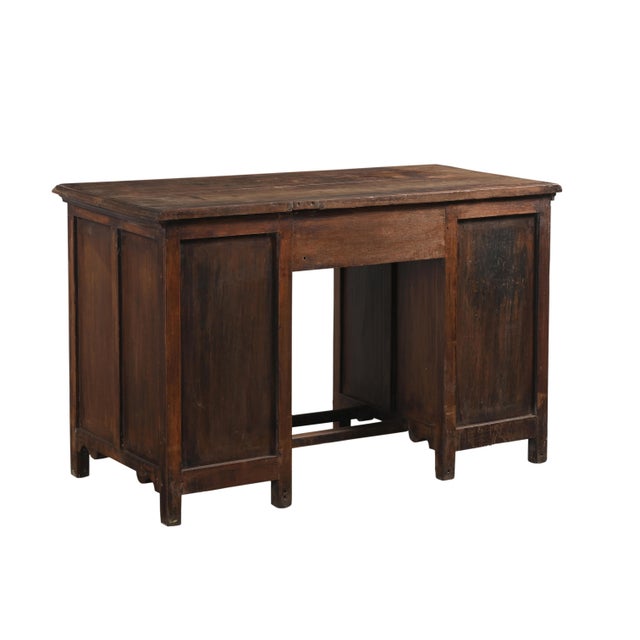 Vintage Teakwood Six-Drawer Pedestal Desk For Sale - Image 4 of 4