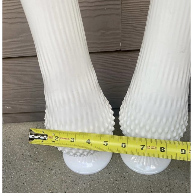 Glass Vintage MCM Fenton Milk Glass White Swung Stretch Vase -Set of 2 For Sale - Image 7 of 7