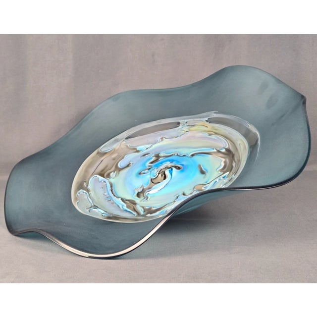 Large art glass Ocean Dreams wall platter from Viz. Outstanding quality and remains in near mint condition. This does...