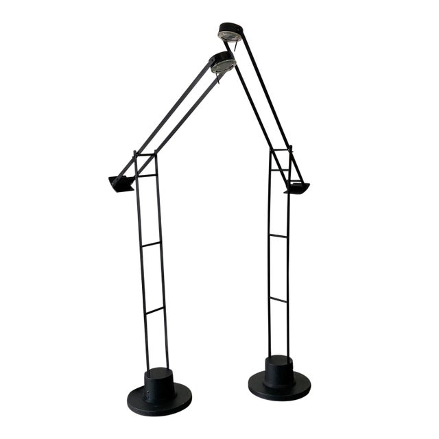 Pair of Mid Century Modern Tizio Style Black Italian Floor Lamps For Sale