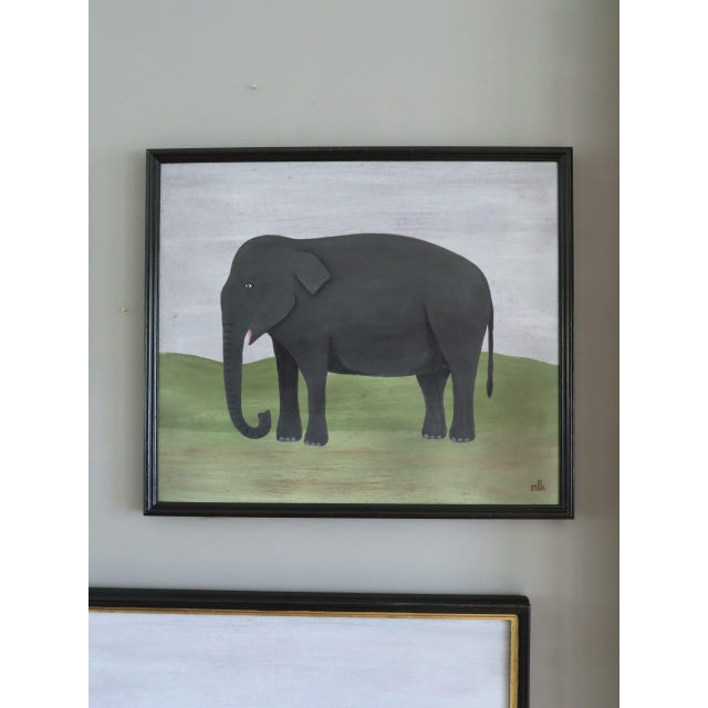 2020s Contemporary 'Gentle Elephant' Original Naïve Style Animal Oil Painting by British Artist Matt Rix, Framed For Sale - Image 5 of 13