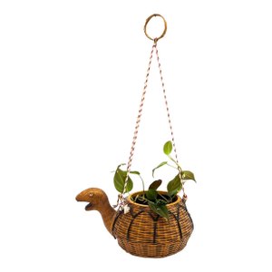 Vintage Figural Wicker Turtle Hanging Planter/ Cachepot