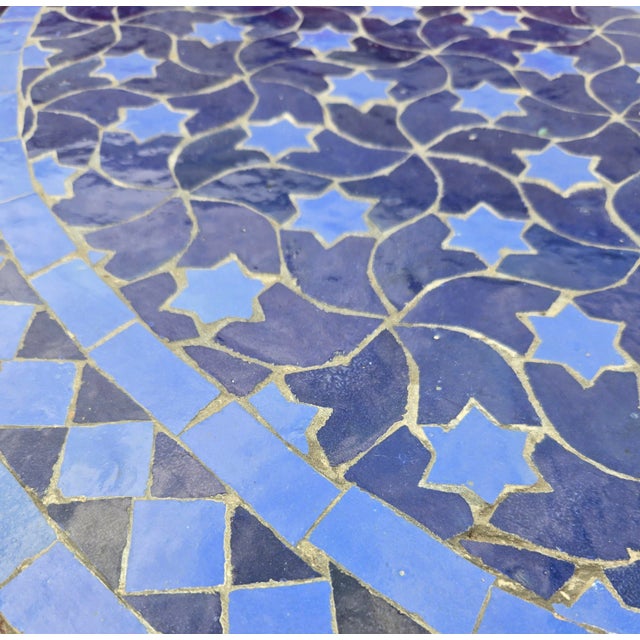 40" Handcrafted 2 Shades of Blue Rafraf Moroccan Mosaic Table For Sale - Image 4 of 7
