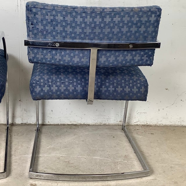 Blue Brno Style Flat Bar Chrome Cantilever Armchairs, Pair For Sale - Image 8 of 12