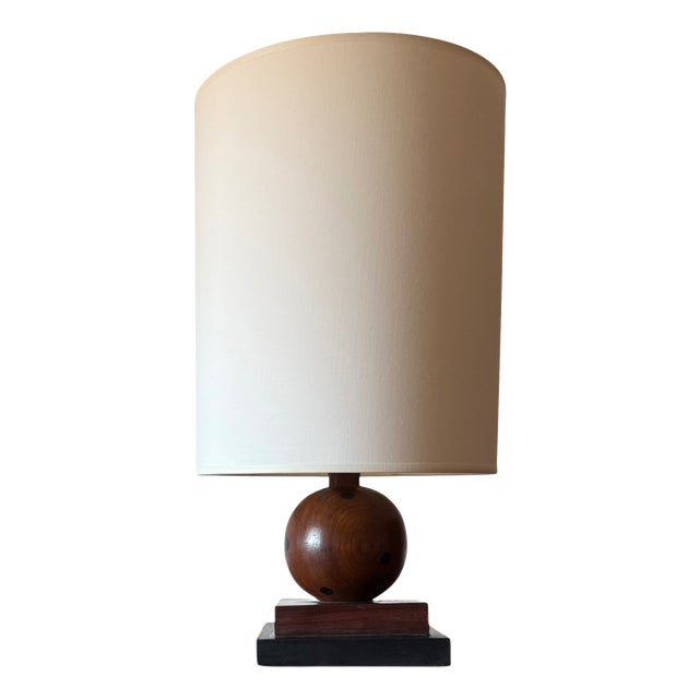 Vintage French Art Deco Wood Table Lamp, 1930s For Sale