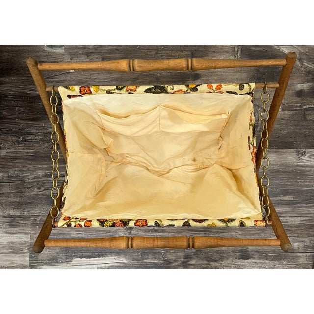 Mid-Century Modern 1960s Folk Art Sewing Caddy Basket With Wooden Folding Frame For Sale - Image 3 of 8