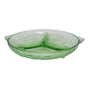 Vintage Anchor Hocking Green Cameo Ballerina Relish Dish