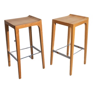 Bernhardt Design "Vanish" Solid Maple Bar Stools, Pair, Attributed For Sale