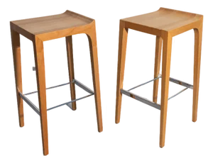 Bernhardt Design "Vanish" Solid Maple Bar Stools, Pair, Attributed