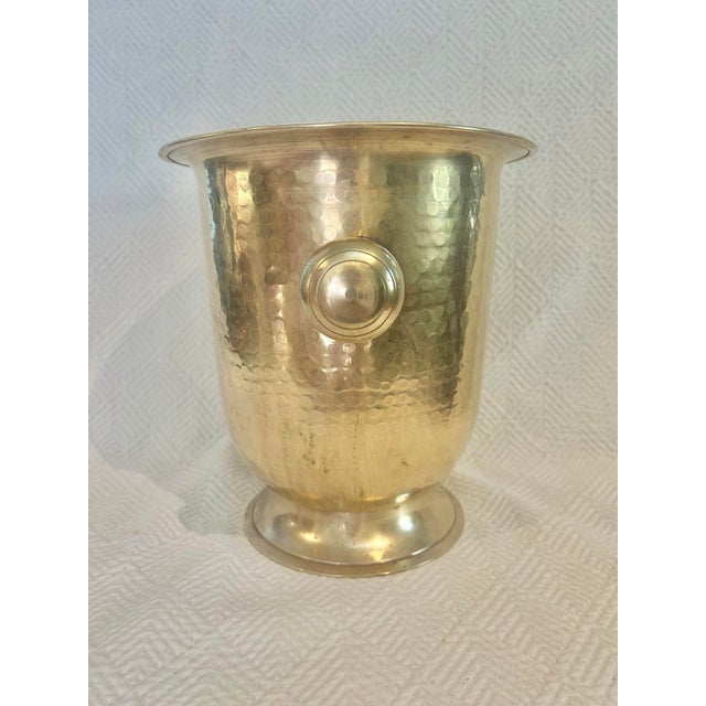 Rustic European Vintage Hammered Brass Wine Cooler With Knob Handles For Sale - Image 3 of 9