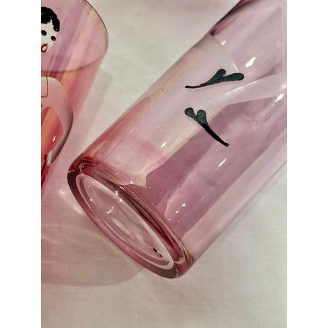 1940s 1940s Italian Intaglio Etched & Enameled Luster Glass “Orchestra” Champagnes, Bohemian - Set of 6 For Sale - Image 5 of 12