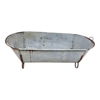 Antique Large Belgian Zinc Bath Tub Container Storage For Sale