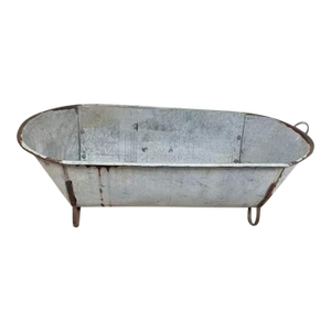 Antique Large Belgian Zinc Bath Tub Container Storage