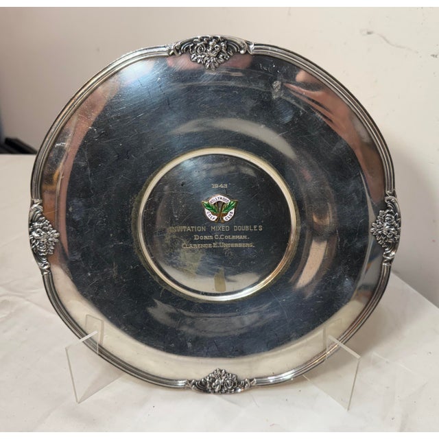 Art Nouveau Vintage 1943 Art Nouveau Hollywood Gold Club Mixed Doubles Silveplate Trophy Charger Plate For Sale - Image 3 of 12