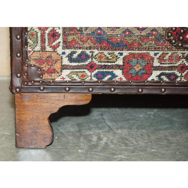 Vintage Kilim & Brown Leather Chest of Drawers For Sale - Image 9 of 18