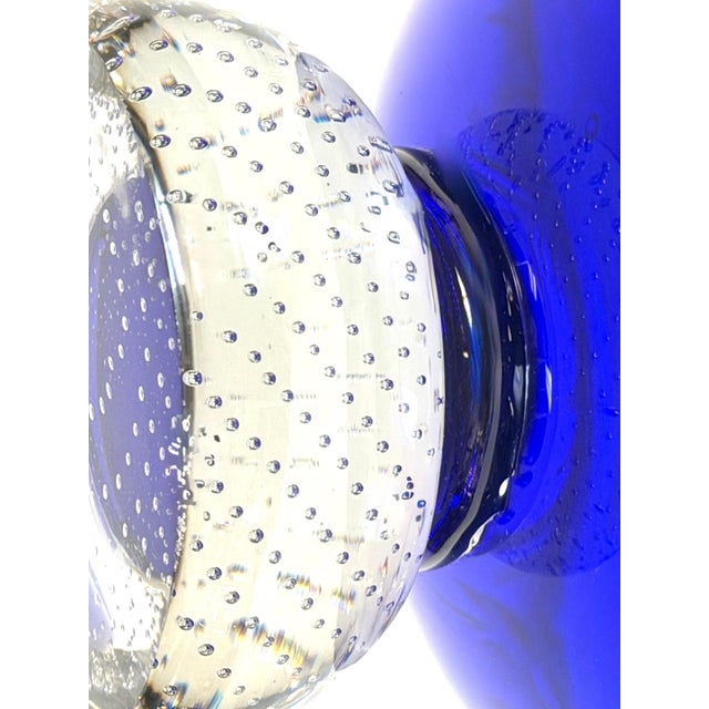 Pairpoint Cobalt Blue Engraved Floral Center Bowl Controlled Bubble Pedestal For Sale - Image 13 of 14