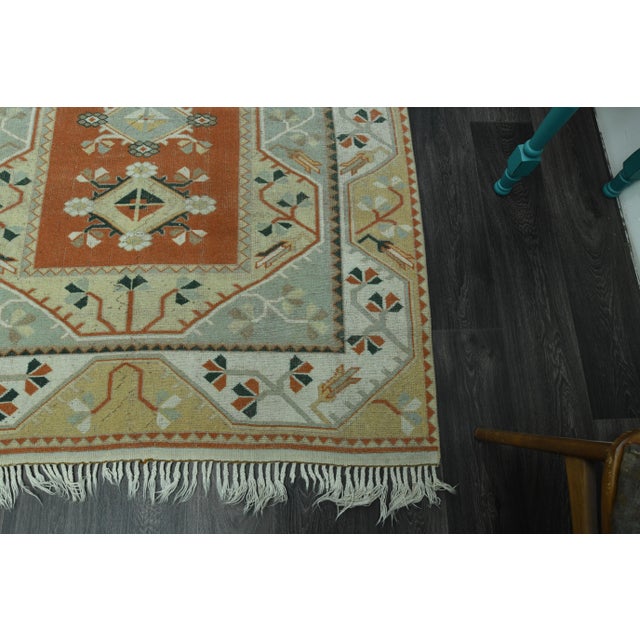 1970s Vintage Turkish Handmade Wool & Cotton Orange Area Rug For Sale - Image 9 of 11